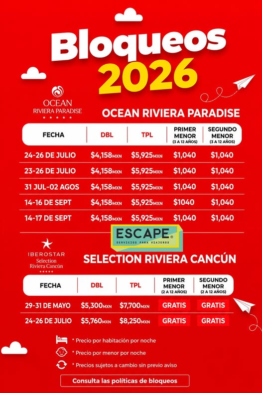 Bloqueos 2026 Ocean Riviera e Iberostar