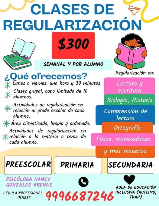 Clases de Regularización Escolar por Psicóloga Nancy González