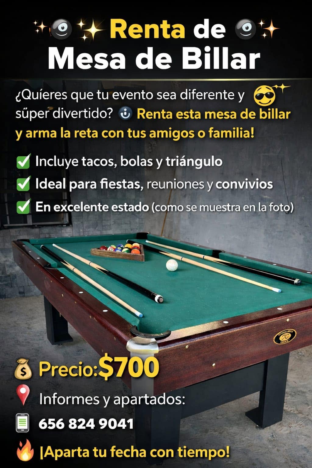 Renta de Mesa de Billar para Eventos