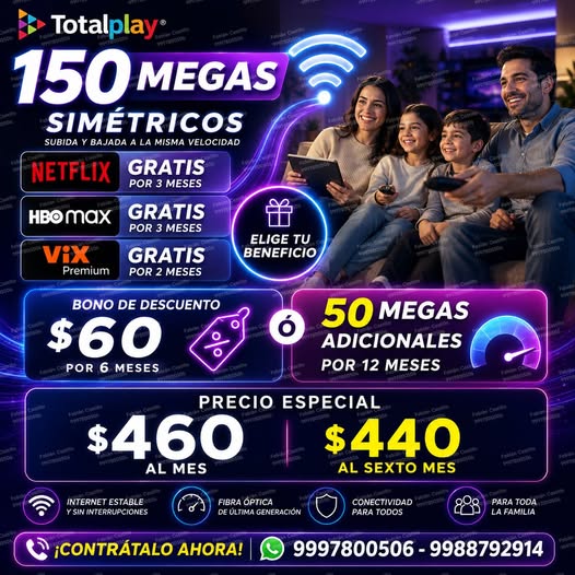Totalplay Internet Fibra Óptica 150 Megas