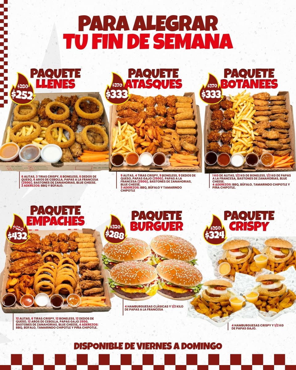 Alitas Locas: Snacks, Hamburguesas, Pastas y Burros con menú actualizado