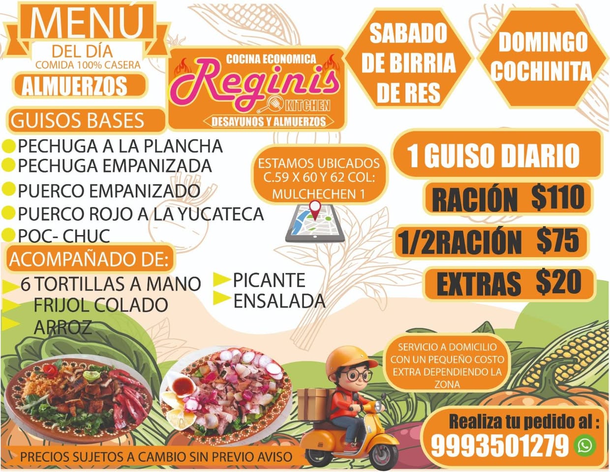 Almuerzos y Desayunos Lunes: Menú de Cocina Económica con opciones de envío a domicilio