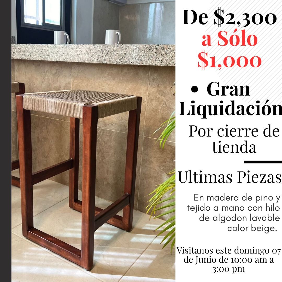 Banco de Madera de Pino Tejido a Mano para Barra Desayunador en Liquidación
