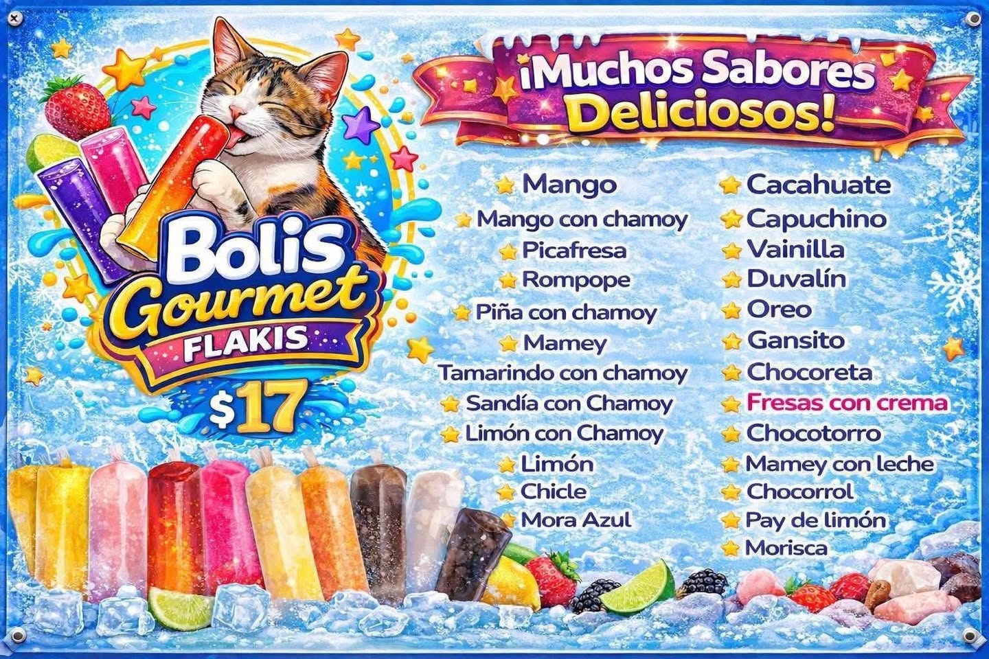 Bolis Gourmet Flakis: Bolis de Agua y Leche Artesanales a $17