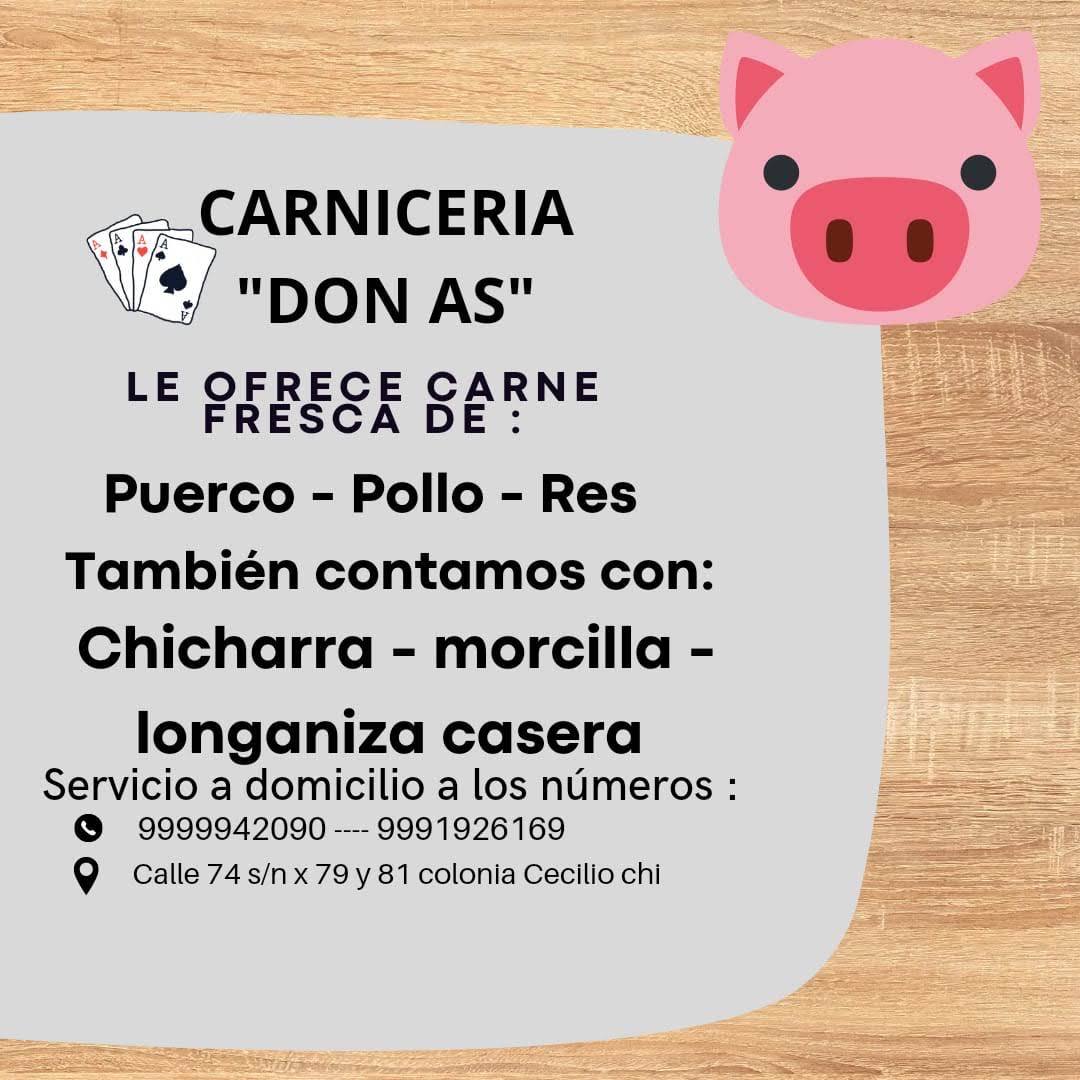 Carnicería Don As, especializada en carne de puerco, chicharra y morcilla