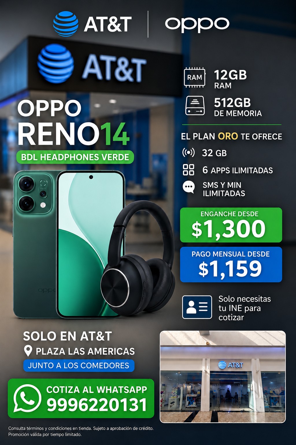 Estrena OPPO Reno 14 con AT&T en Plaza Las Américas