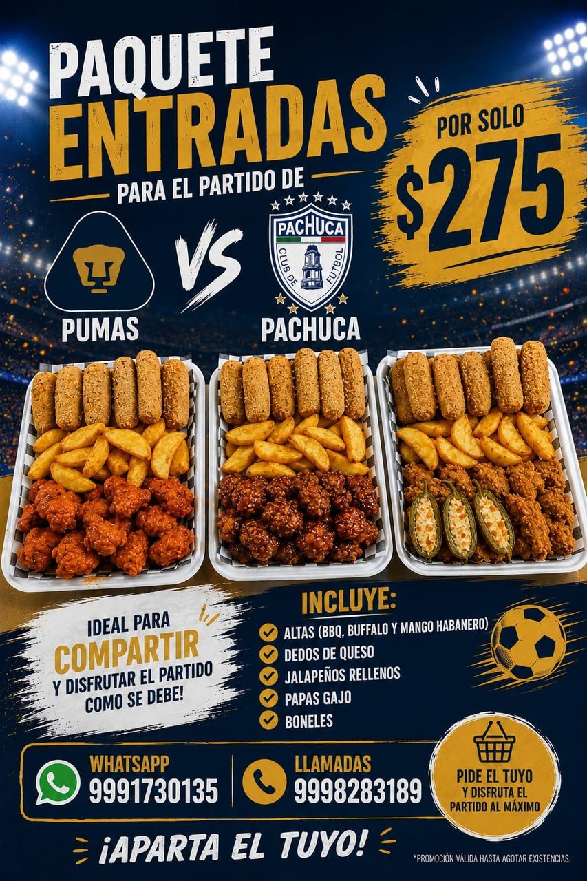 Promoción de paquete de entradas para partido de fútbol Pumas vs Pachuca.