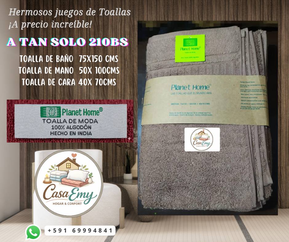 Juegos de Toallas 100% Algodón de Casa Emy y Planet Home