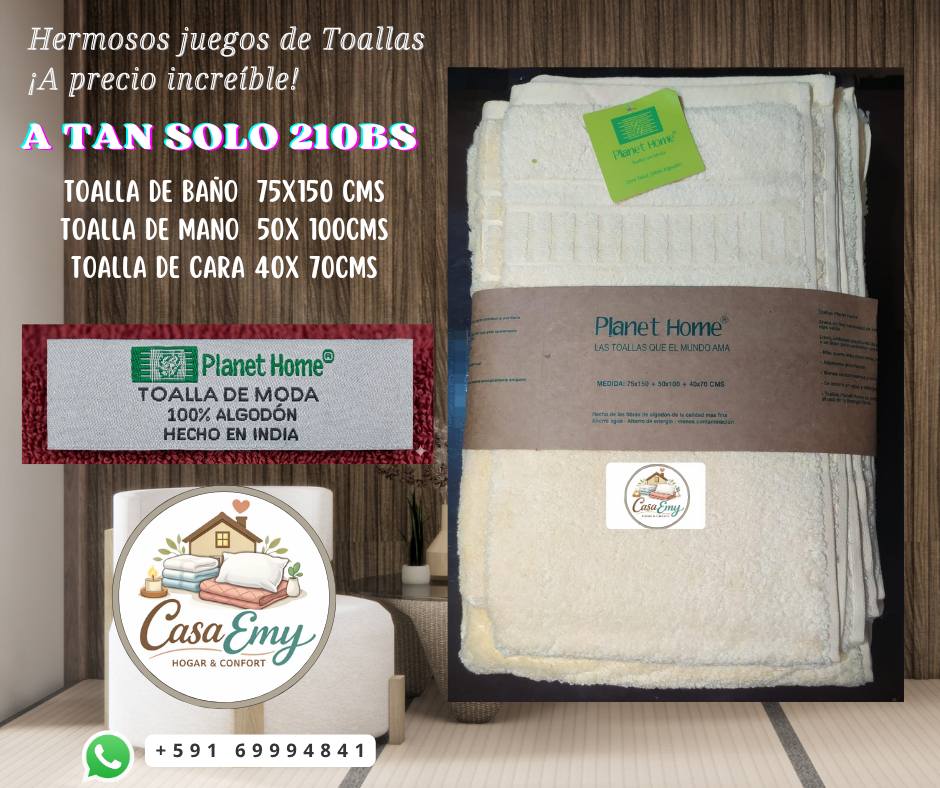 Juegos de Toallas 100% Algodón de Casa Emy y Planet Home