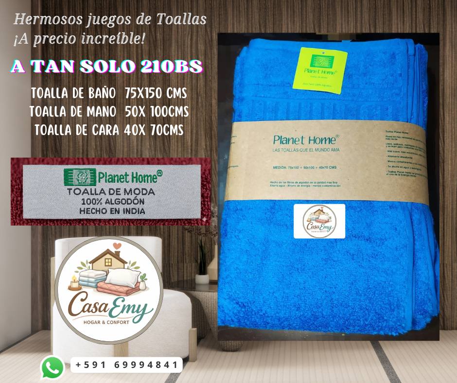 Juegos de Toallas 100% Algodón de Casa Emy y Planet Home