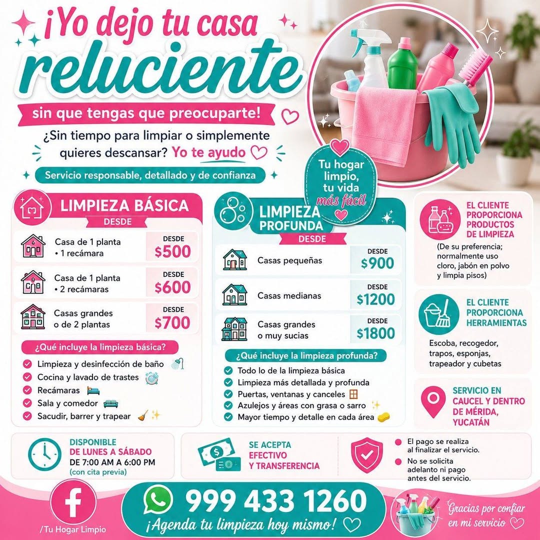 Limpieza Profesional y Detallada para Casas, Departamentos y Airbnb en Yucatán