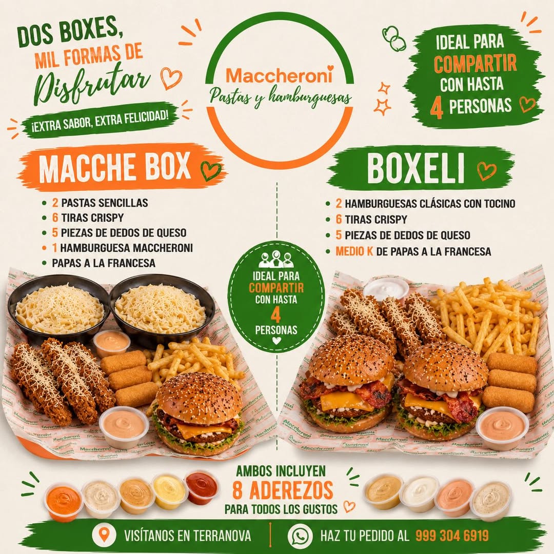 Maccheroni: Boxes y Hamburguesas para compartir en Terranova
