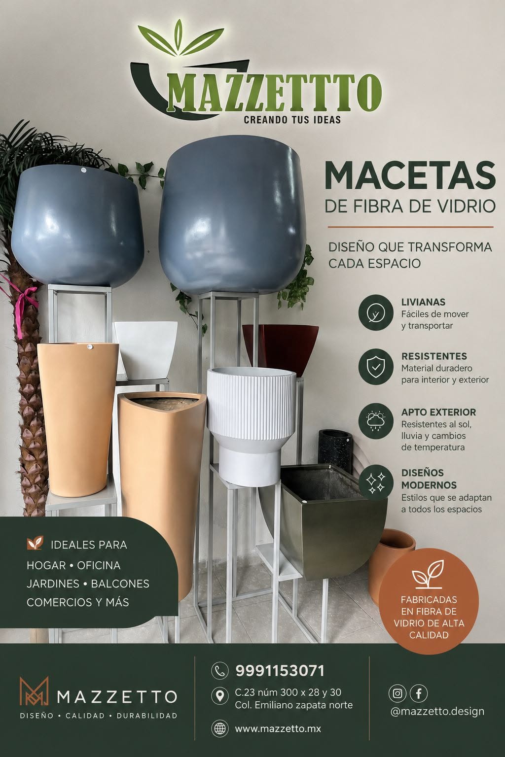 Macetas de Fibra de Vidrio Mazzetto