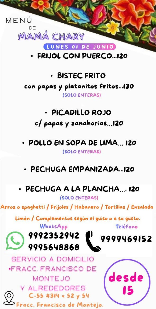 Mamá Chary: Menú Casero de Platillos Yucatecos y Deliciosos
