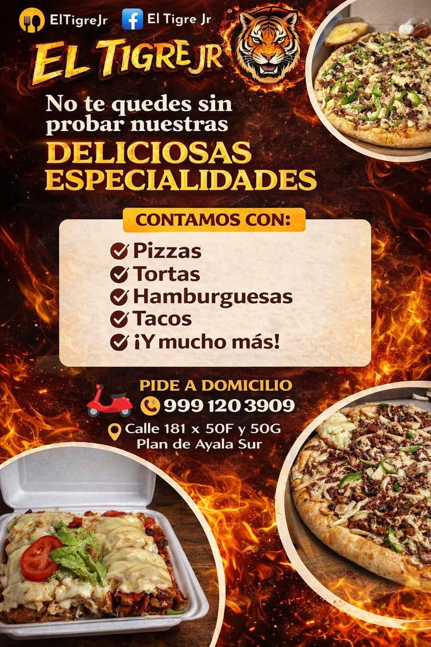 Menú completo y pizzas recién hechas con fresas y jugos naturales