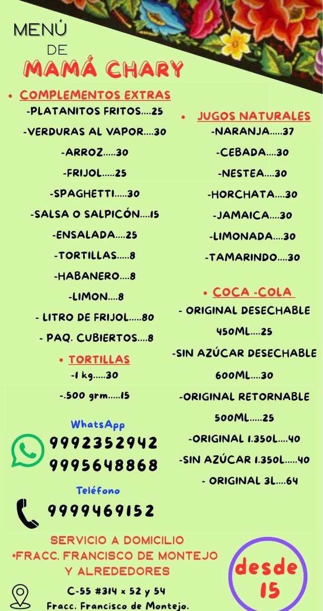 Menu de Mama Chary