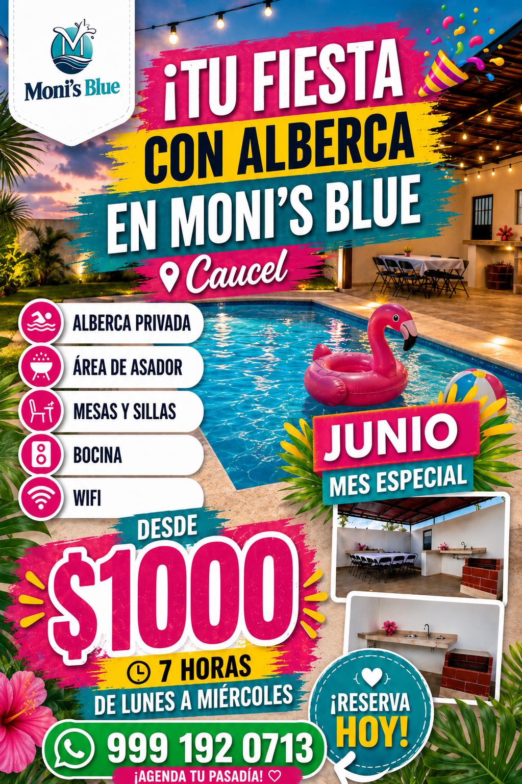 Monis Blue iTU Fiesta con Alberca, Área de Asador y Mesas