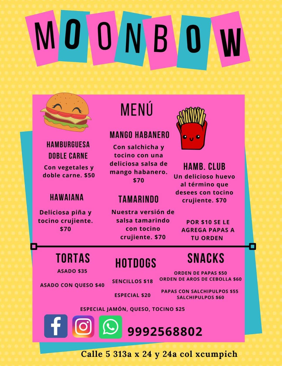 Moonbow Burgués: Hamburguesas, Hot Dogs y Tortas en Xcumpich
