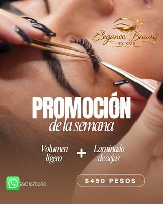 Volumen de pestañas y laminado de cejas, $450, Elegance Beauty — Emiliano Zapata Sur