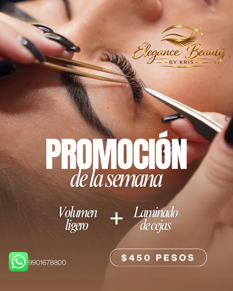 Volumen de pestañas y laminado de cejas, $450, Elegance Beauty
