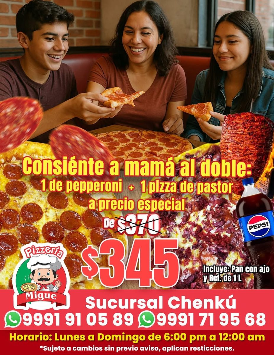 Promoción Día de Madres: 2 pizzas pepperoni + pan de ajo en Pizzería Migue
