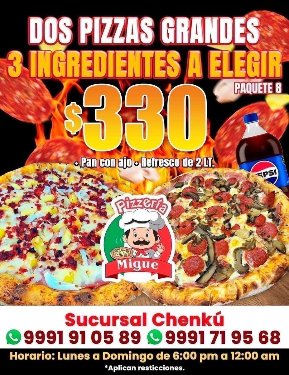 Promoción Día de Madres: 2 pizzas pepperoni + pan de ajo en Pizzería Migue