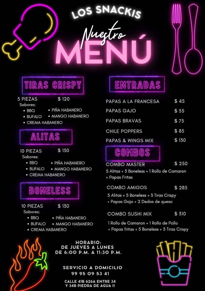 Los Snacki's, Alitas, Boneless y Combos en Roble Agrícola
