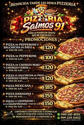 Promociones de pizzas y pan de ajo, Pizzería Salmos 91 — Roble Agrícola