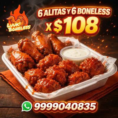 Luuk' Boneless: 6 alitas + 6 boneless por $108 — Pensiones