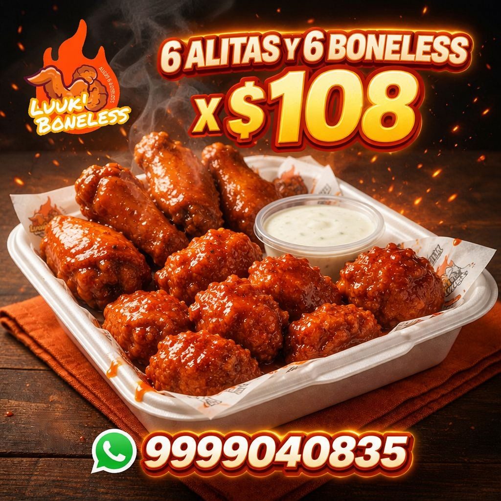 Luuk' Boneless: 6 alitas + 6 boneless por $108