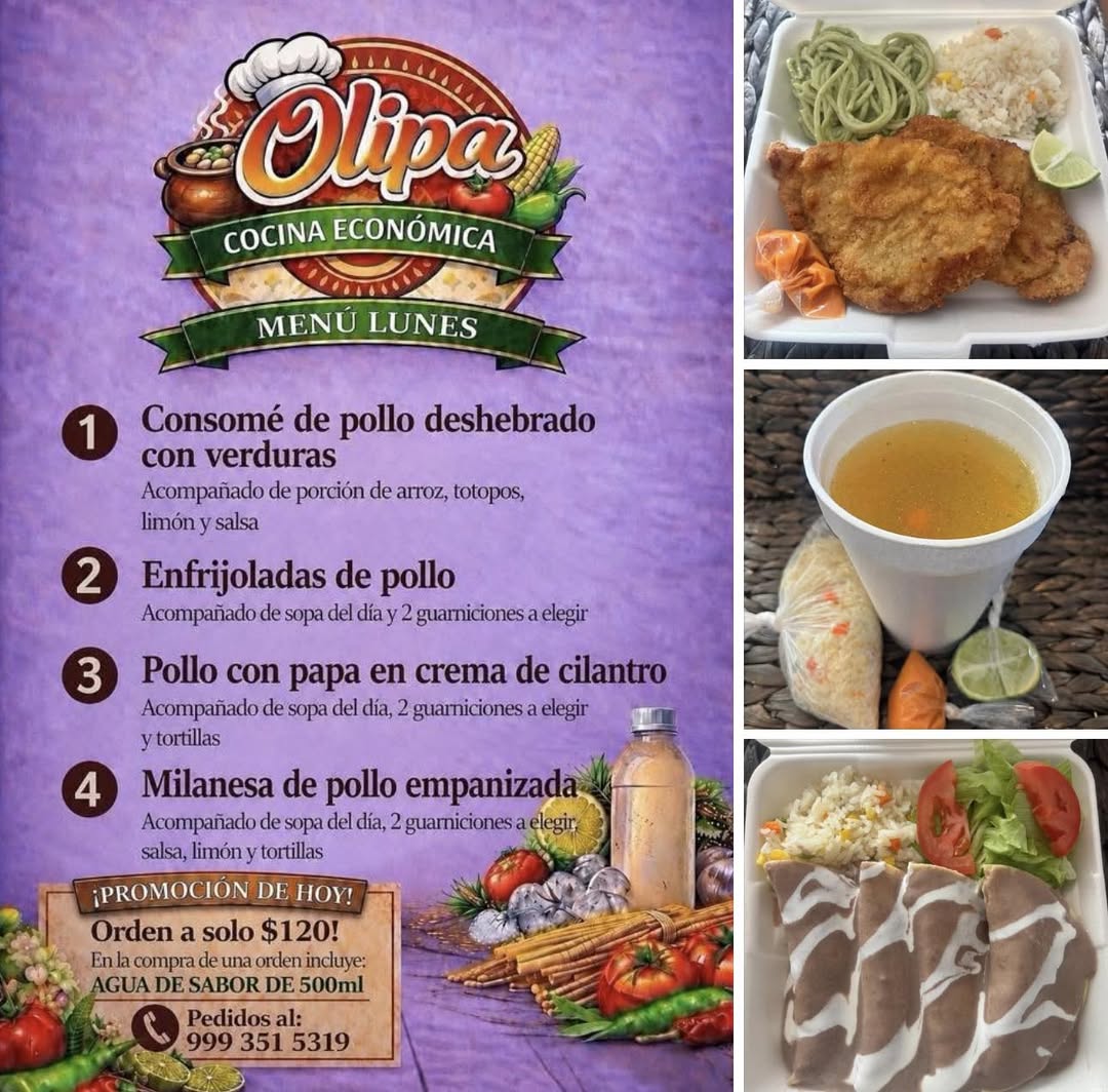 Olipa Cocina Económica: Menú del Lunes con Sopa y Guarniciones