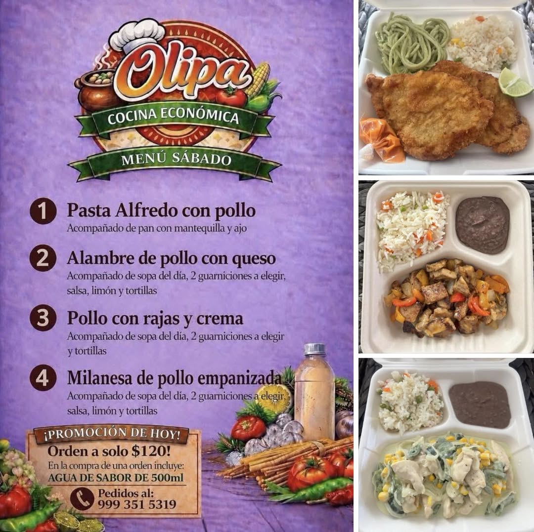 Olipa Cocina Económica: Menú Sábado con Pasta Alfredo y Pollo