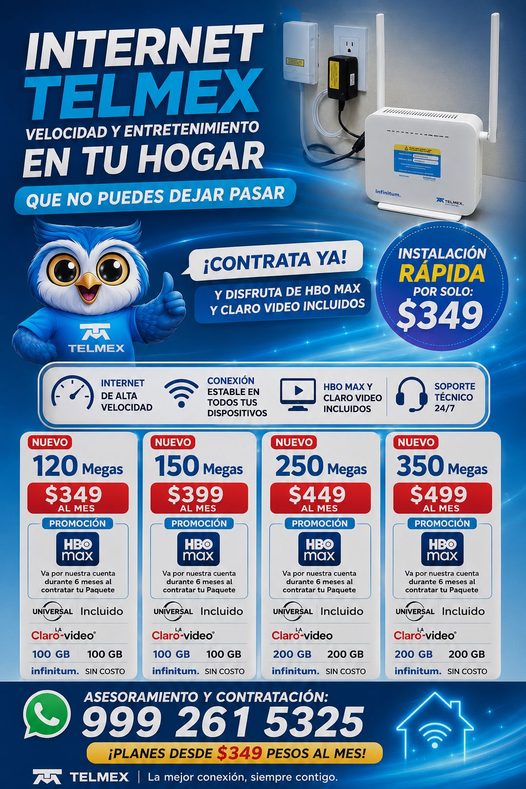 Paquetes de Internet y Entretenimiento Telmex con HBO Max y Claro Video