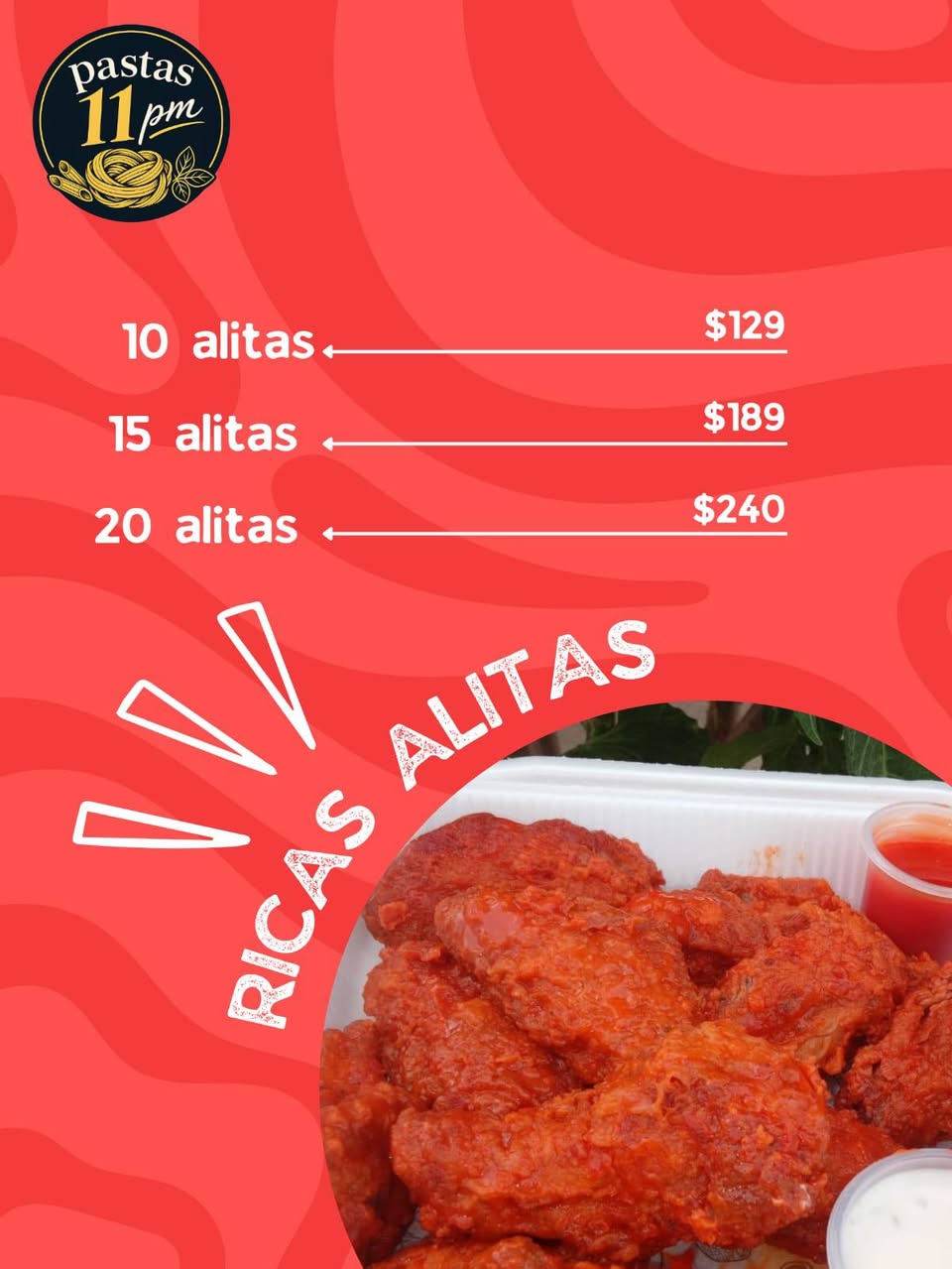 Pastas 11pm: Menú Especial de Boneles y Alitas con Salsas Gourmet