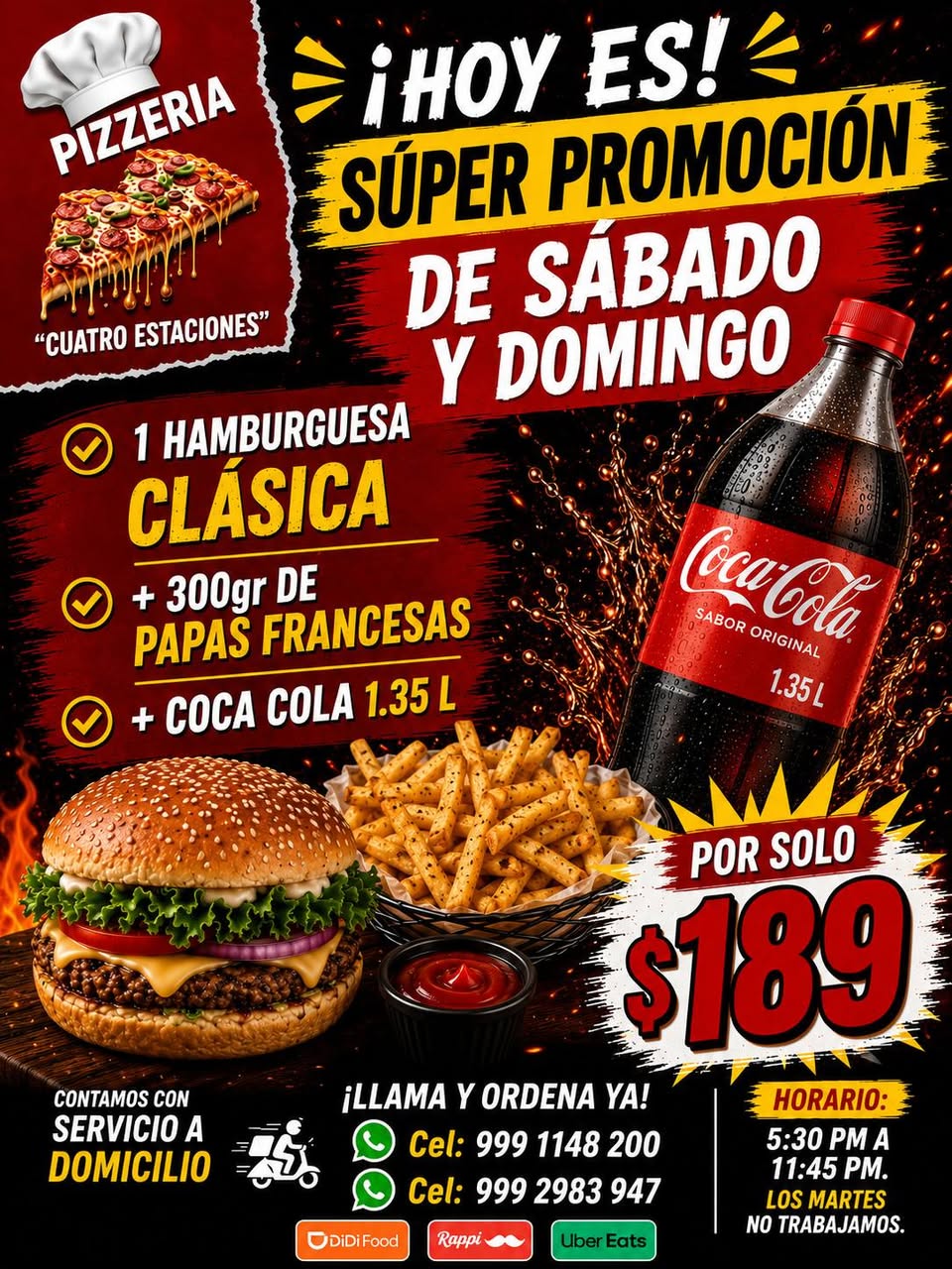 Pizzería Cuatro Estaciones: Menú variado y delicioso para disfrutar en casa