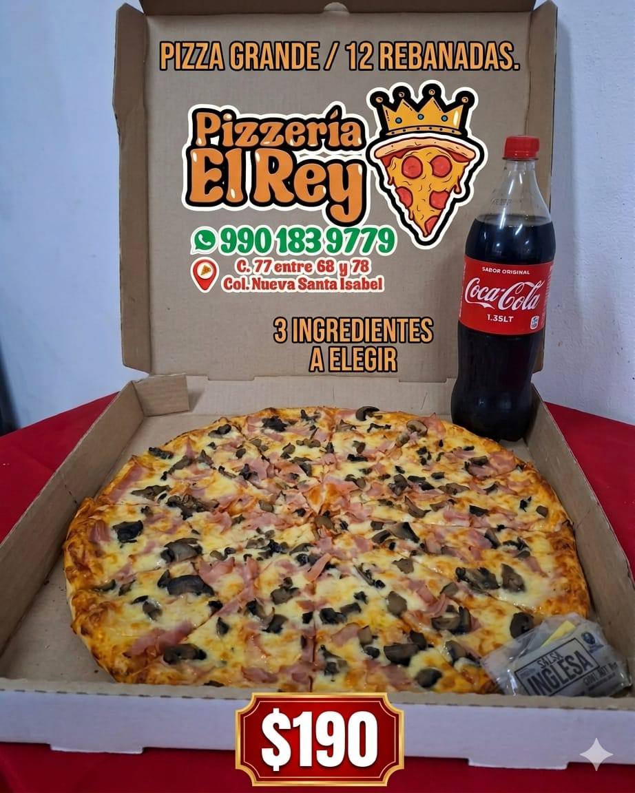 Pizzeria El Rey: Pizza Grande de 12 Rebanadas en Santa Isabel