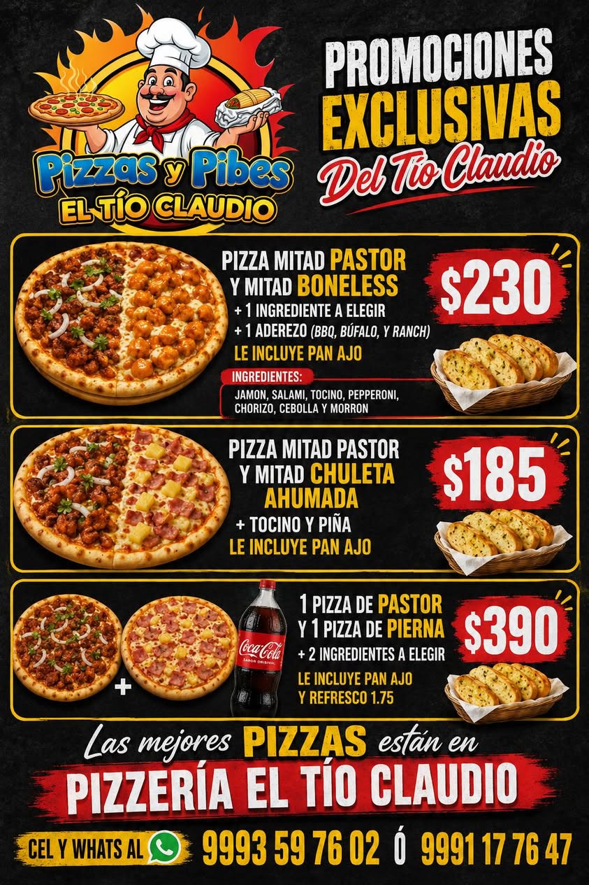 Pizzería El Tío Claudio: Pizza artesanal con todos los sabores y precios