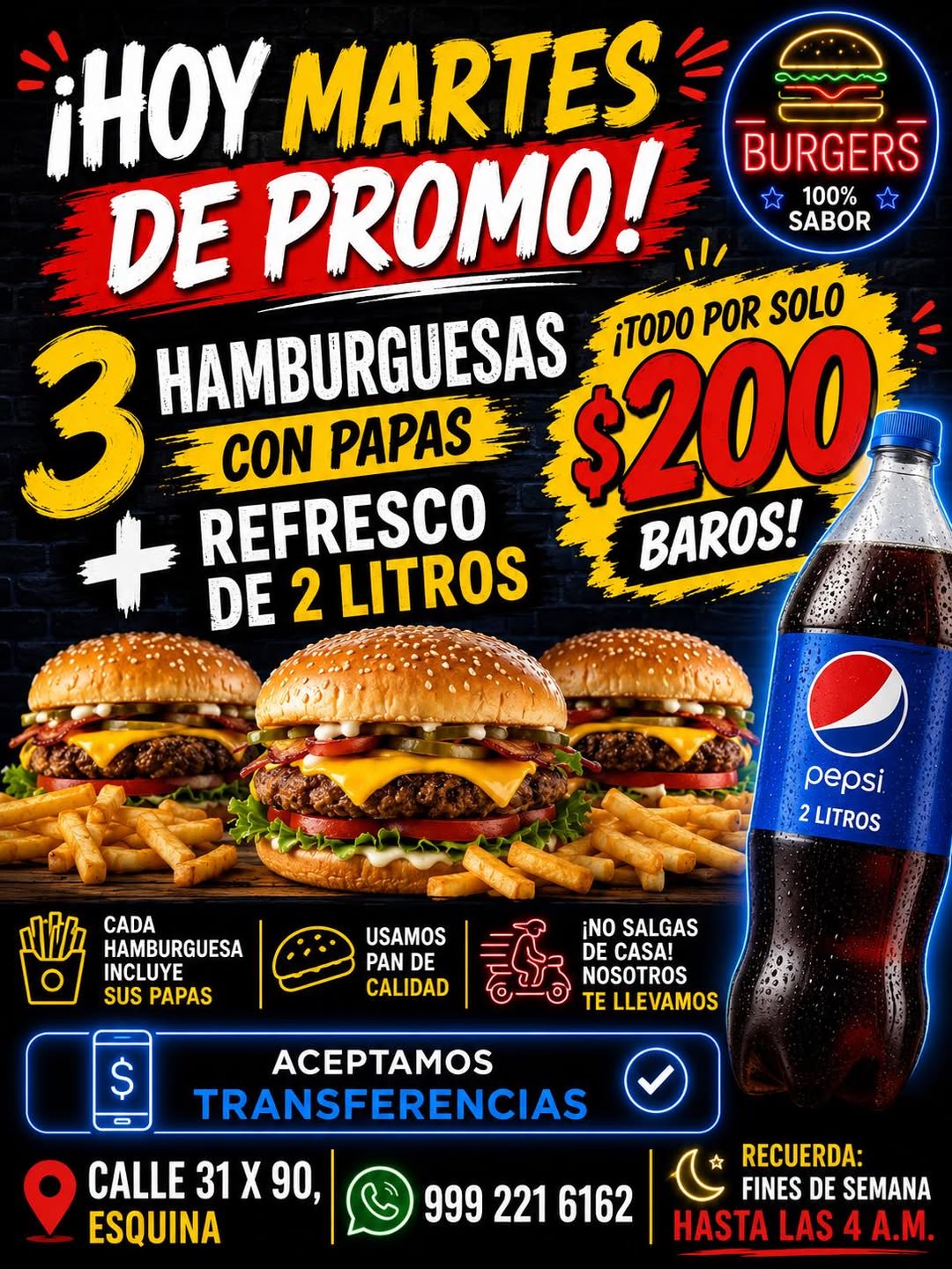 Promo Martes de Hamburguesas y Refresco