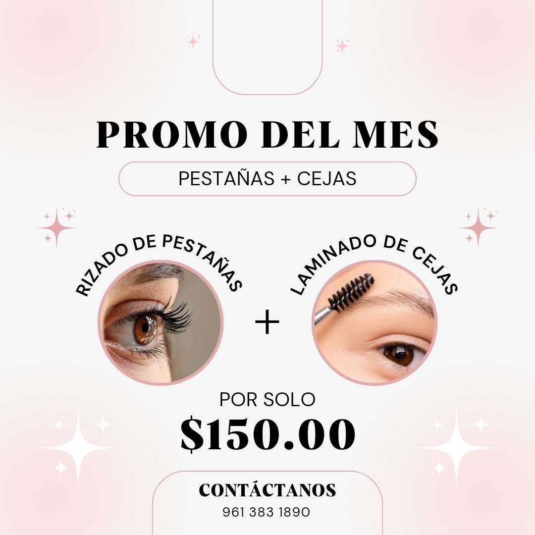 Promoción de servicios de belleza: rizamiento de pestañas y laminado de cejas