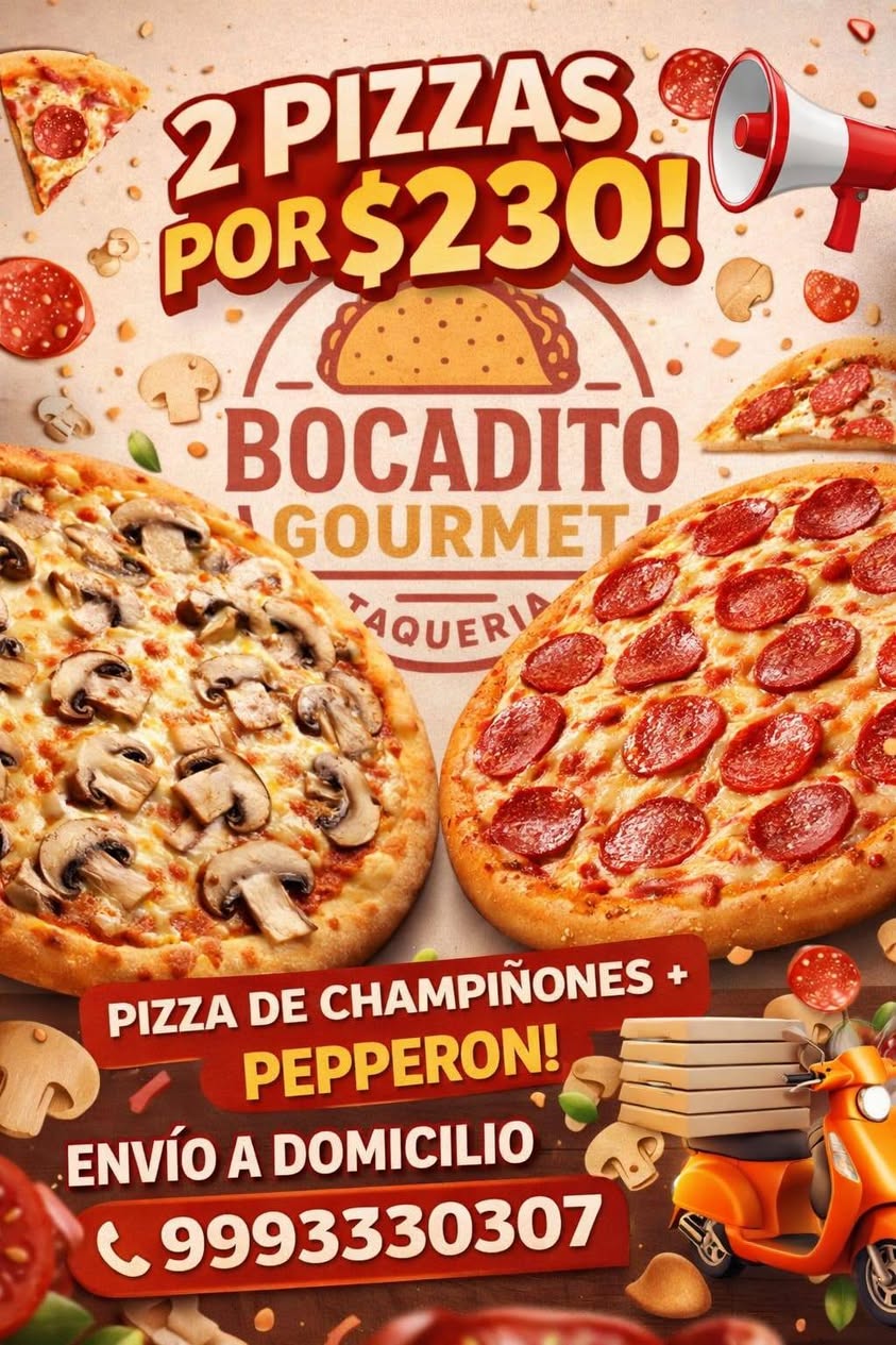 Promociones de Pizzas Gourmet en Yucatán: Pastor, Pepperoni y Champiñón