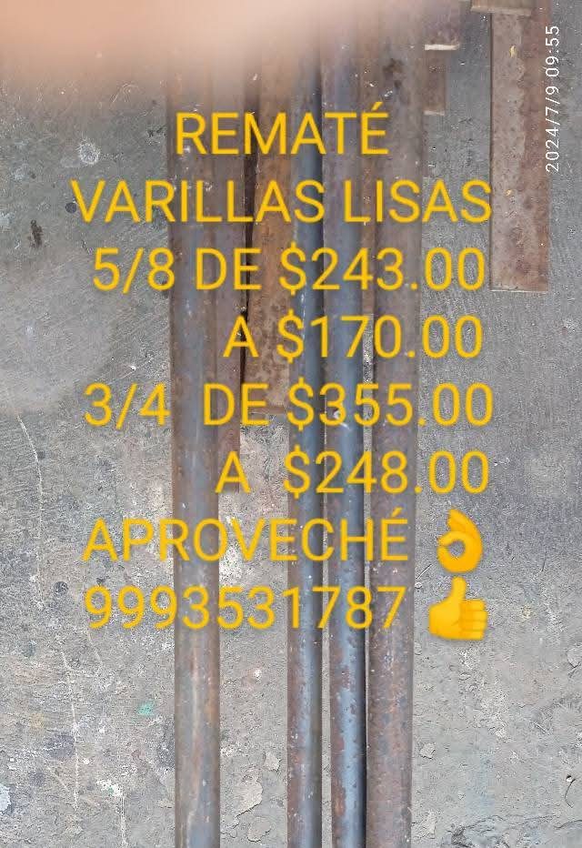 Remate de Varillas Lisas y Soleras por Cierre de Taller