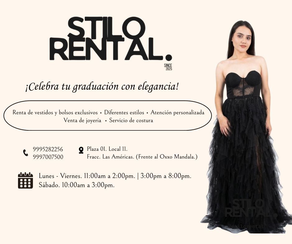 Renta de vestidos, venta de accesorios, joyería y servicio de costura para tu graduación