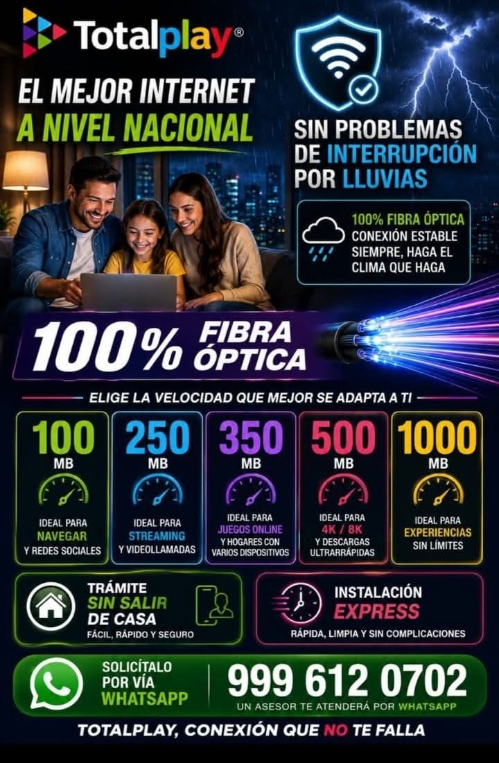 Totalplay: Internet de Fibra Óptica 100% Óptica con Conexión Estable