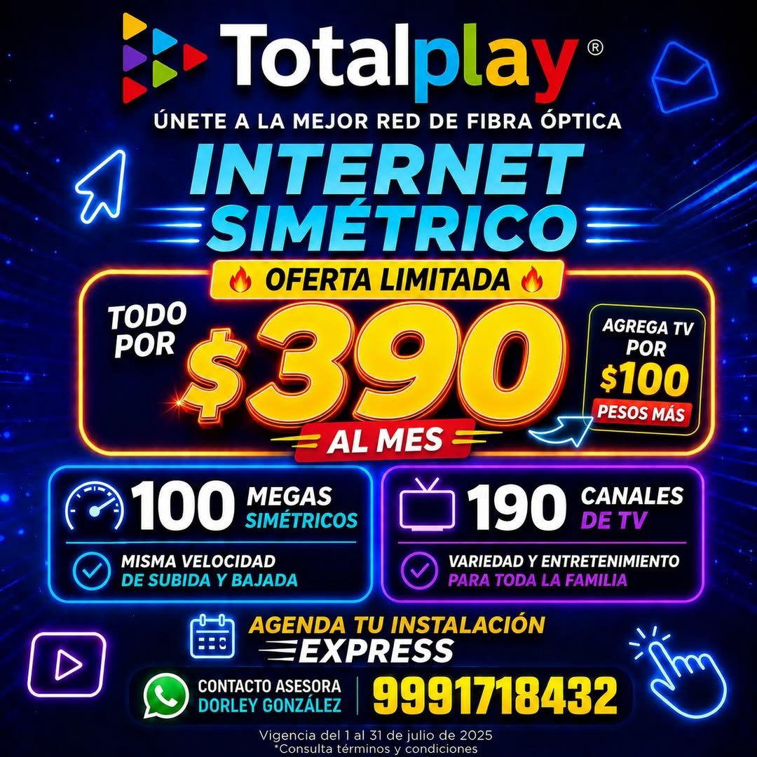 Totalplay Mérida, Internet de Fibra Óptica — Vergel