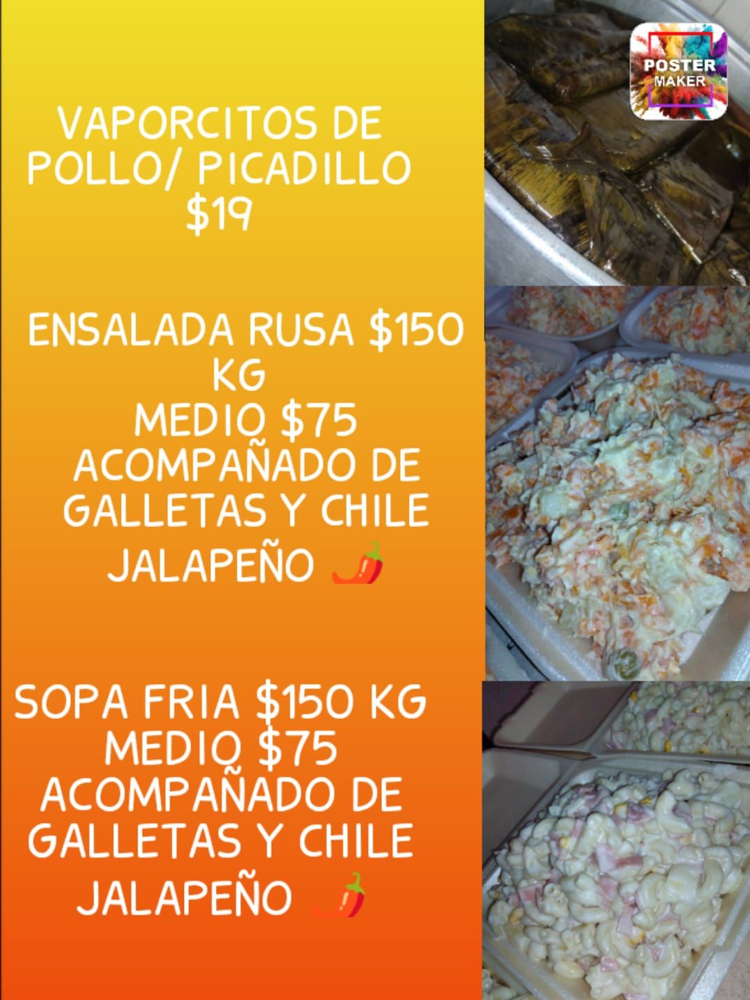 Vaporcitos de Pollo y Picadillo con Menú Completo y Envíos a Domicilio