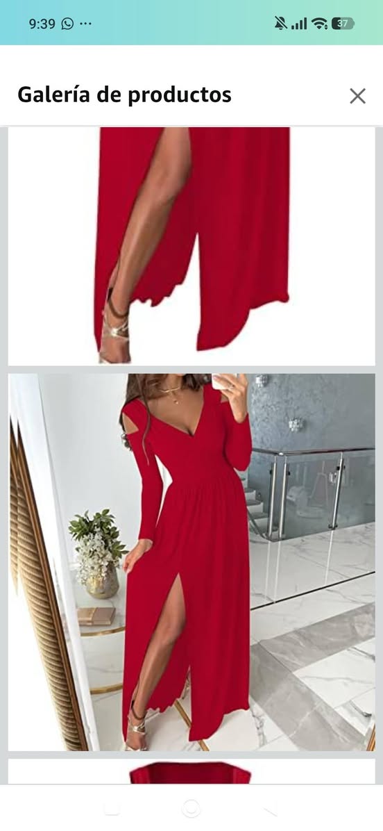 Vestido rojo bellísimo con abertura de piernas y escote en hombros